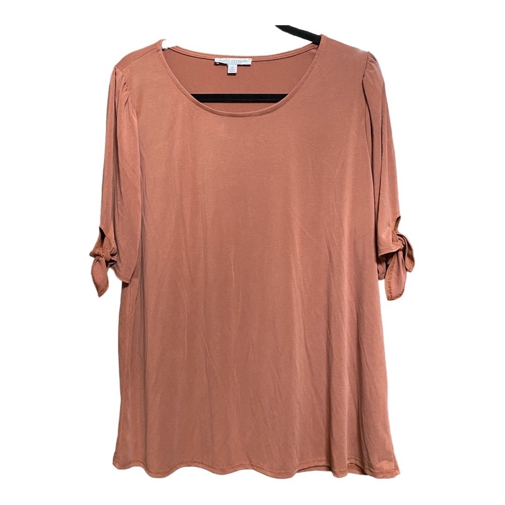 Green Envelope Light Brown Flowy Blouse 1X